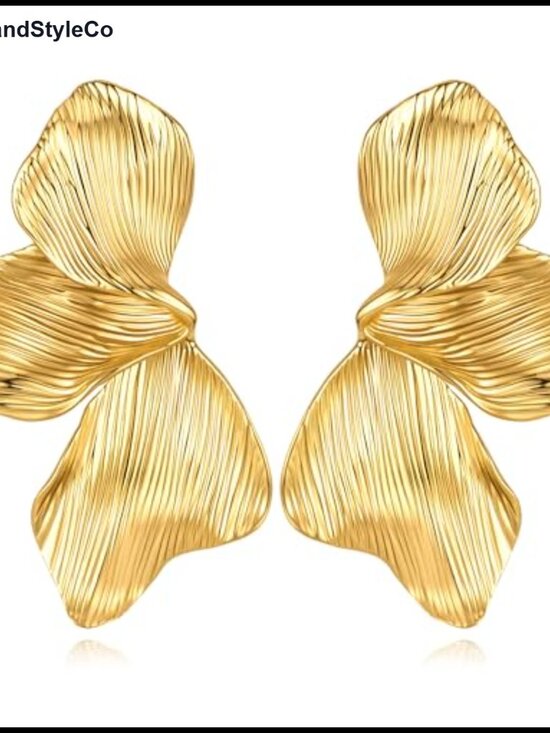 Jewelry - Gold Statement Earrings for Women Hypoallergenic Floral Stud Alloy